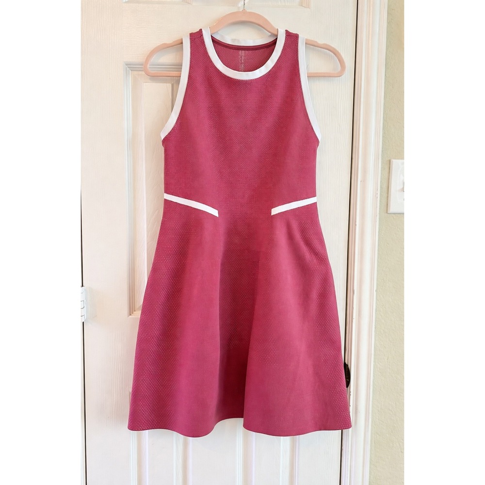 Sweaty Betty Pink Sleeveless A-Line Mini Dress with White Trim